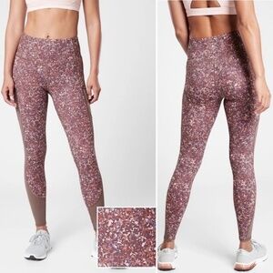 Athleta‎ Rainier Printed Mesh Tight in Sandstone Smoked Almond